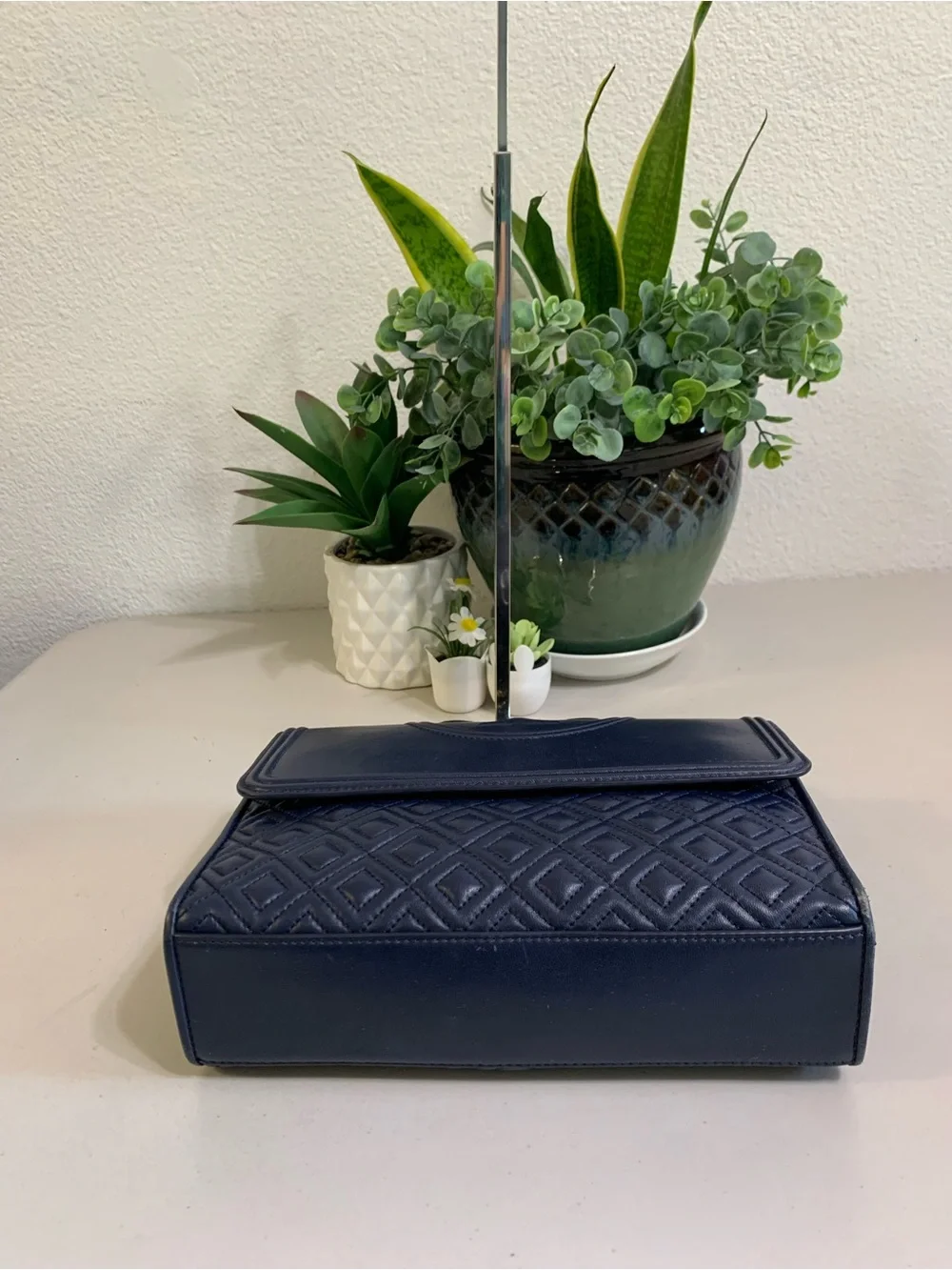 👜💕 Tory Burch Navy Fleming Quilted Leather Shoulder Bag